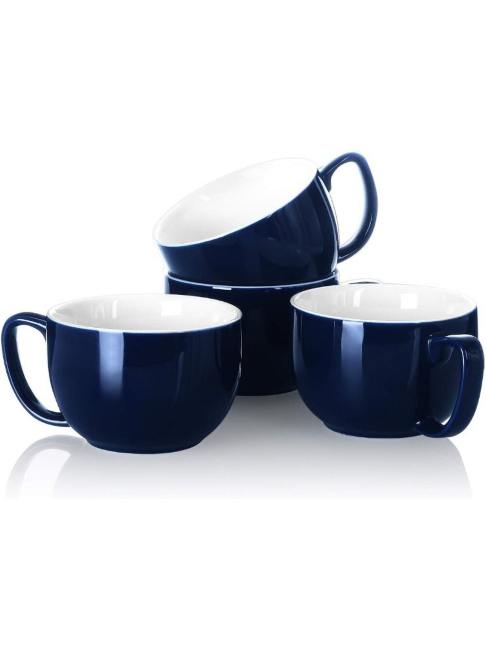 Set of 4 Large 16oz Coffee Mugs - Thick White Porcelain for Latte, Tea & Hot